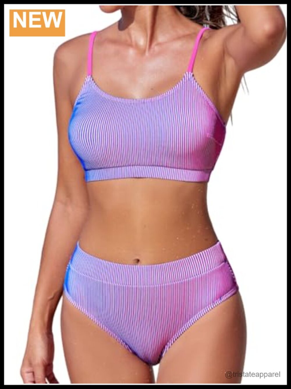 High Waisted Bikini Set Scoop Neck Ribbed Two Piece Swimsuit